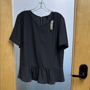 Ann Taylor Black Ruffle Hem Blouse